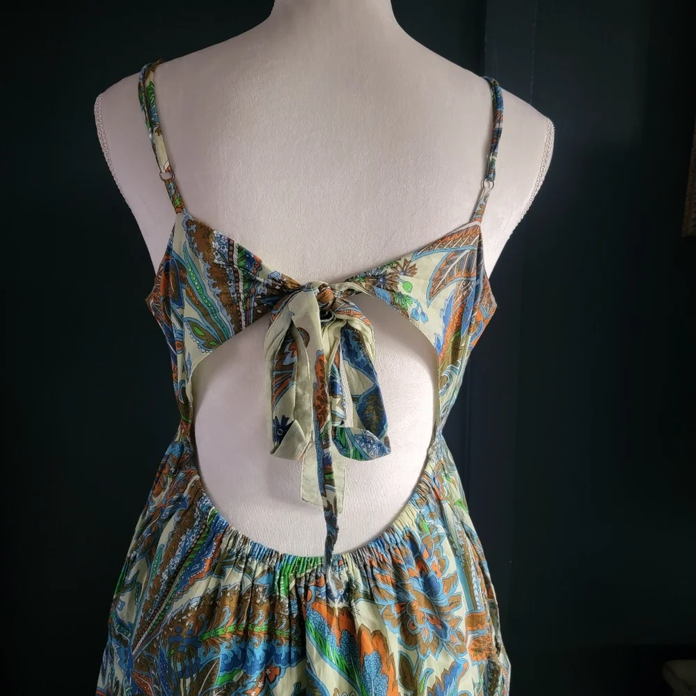 House of Harlow Cutout Tie Empire Waist Floral Paisley Beach Summer‎ Maxi Dress - Picture 8 of 15